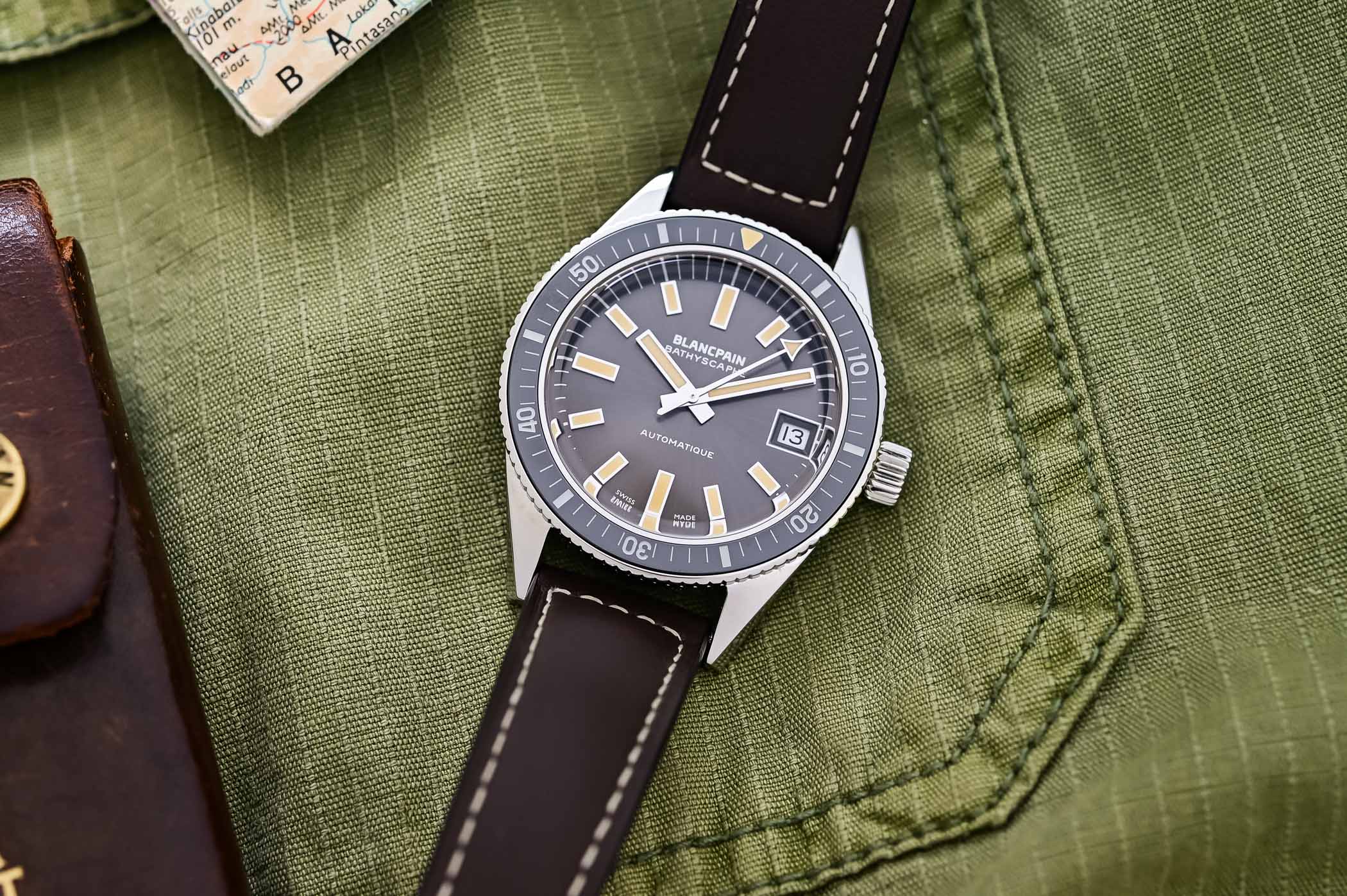Blancpain Fifty Fathoms Bathyscaphe 70th anniversary limited edition, 37.4mm steel case with meteor-grey sunburst dial and box sapphire