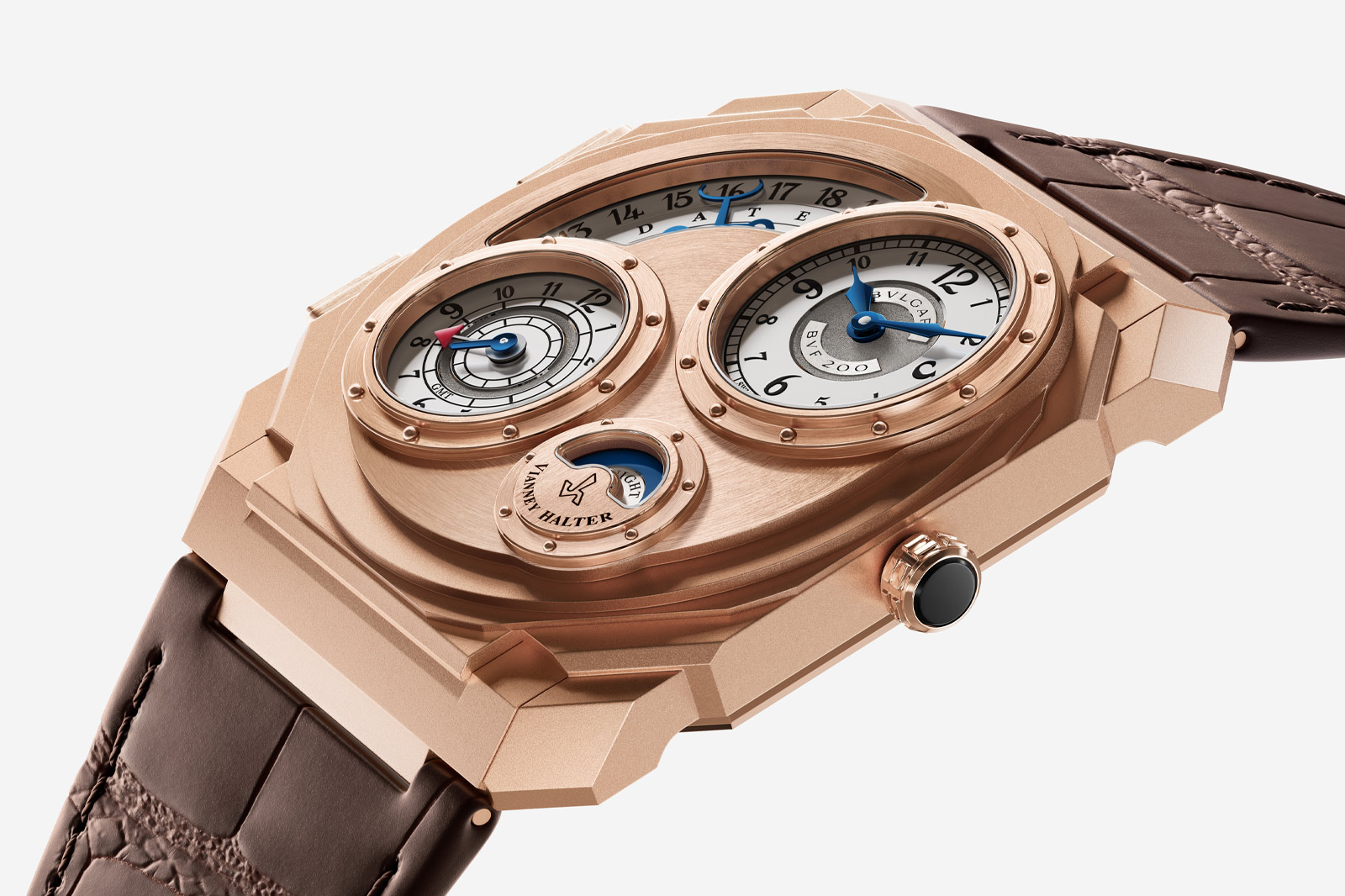 Bulgari Octo Finissimo Dual Time x Vianney Halter with retro-futurist Antiqua-style sub-displays