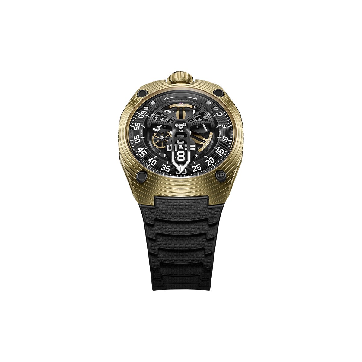 Urwerk UR-150 Golden Scorpion in yellow gold with wandering-hour satellites and a retrograde minute scale